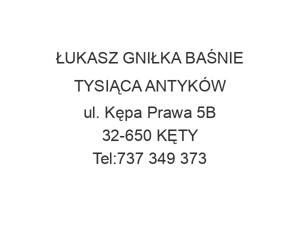 ŁUKASZ GNIŁKA BAŚNIE TYSIĄCA ANTYKÓW ul. Kępa Prawa 5B 