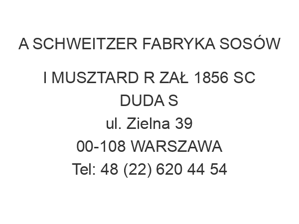 A SCHWEITZER FABRYKA SOSÓW I MUSZTARD R ZAŁ 1856 SC DUDA S ul. Zielna 39 