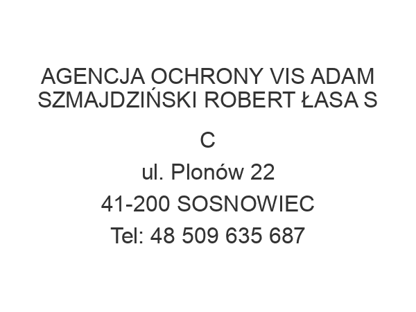 AGENCJA OCHRONY VIS ADAM SZMAJDZIŃSKI ROBERT ŁASA S C ul. Plonów 22 