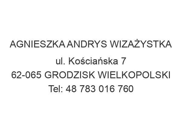 AGNIESZKA ANDRYS WIZAŻYSTKA ul. Kościańska 7 