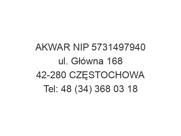 AKWAR NIP 5731497940 ul. Główna 168 