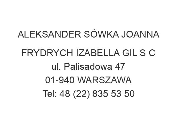 ALEKSANDER SÓWKA JOANNA FRYDRYCH IZABELLA GIL S C ul. Palisadowa 47 