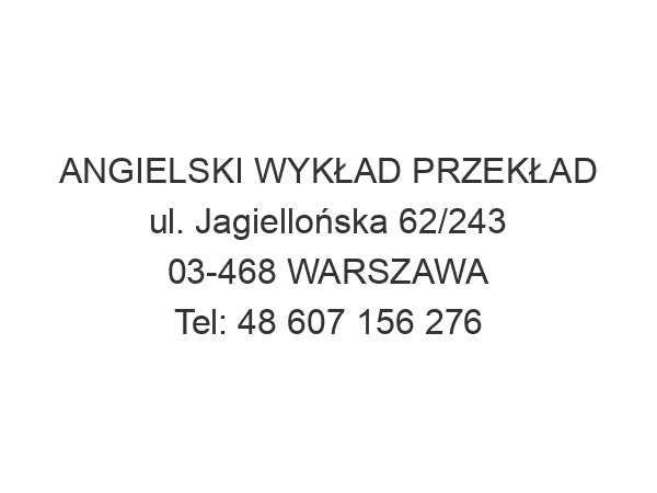 ANGIELSKI WYKŁAD PRZEKŁAD ul. Jagiellońska 62/243 