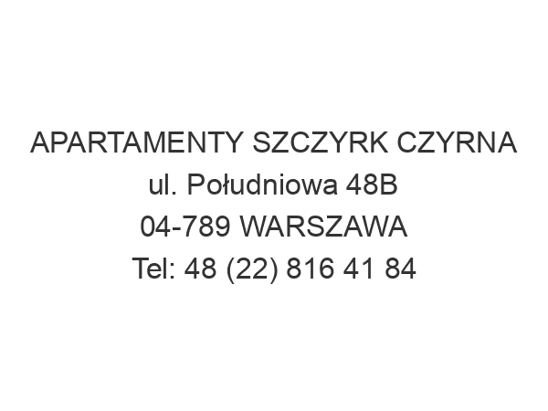 APARTAMENTY SZCZYRK CZYRNA ul. Południowa 48B 