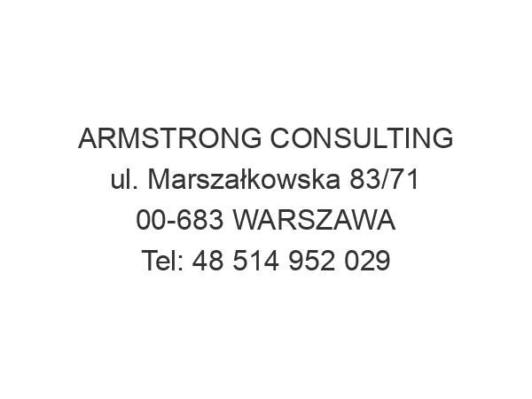 ARMSTRONG CONSULTING ul. Marszałkowska 83/71 