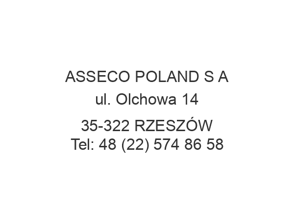 ASSECO POLAND S A ul. Olchowa 14 