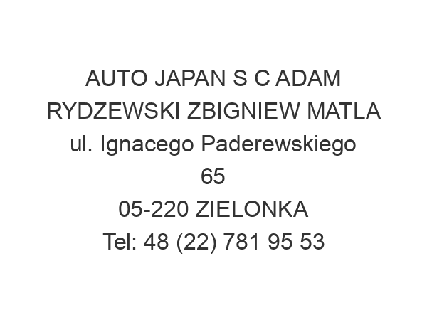 AUTO JAPAN S C ADAM RYDZEWSKI ZBIGNIEW MATLA ul. Ignacego Paderewskiego 65 