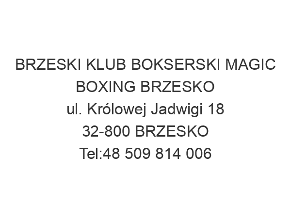 BRZESKI KLUB BOKSERSKI MAGIC BOXING BRZESKO ul. Królowej Jadwigi 18 