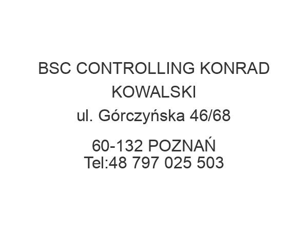 BSC CONTROLLING KONRAD KOWALSKI ul. Górczyńska 46/68 