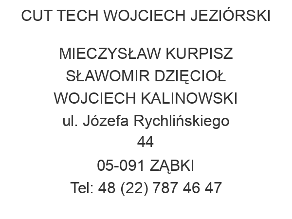 CUT TECH WOJCIECH JEZIÓRSKI MIECZYSŁAW KURPISZ SŁAWOMIR DZIĘCIOŁ WOJCIECH KALINOWSKI ul. Józefa Rychlińskiego 44 