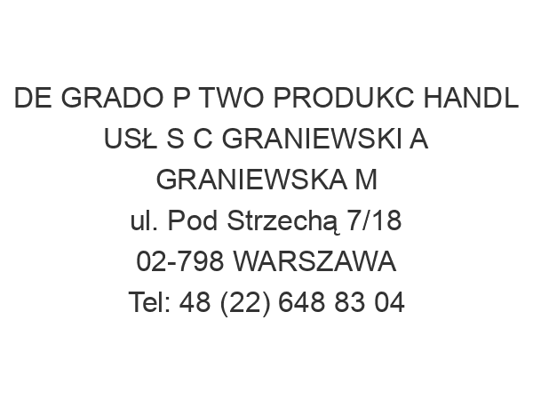 DE GRADO P TWO PRODUKC HANDL USŁ S C GRANIEWSKI A GRANIEWSKA M ul. Pod Strzechą 7/18 