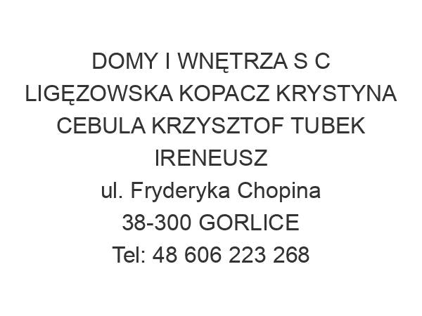 DOMY I WNĘTRZA S C LIGĘZOWSKA KOPACZ KRYSTYNA CEBULA KRZYSZTOF TUBEK IRENEUSZ ul. Fryderyka Chopina 