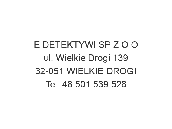 E DETEKTYWI SP Z O O ul. Wielkie Drogi 139 