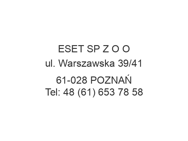 ESET SP Z O O ul. Warszawska 39/41 