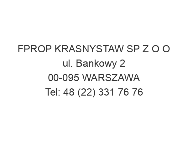 FPROP KRASNYSTAW SP Z O O ul. Bankowy 2 