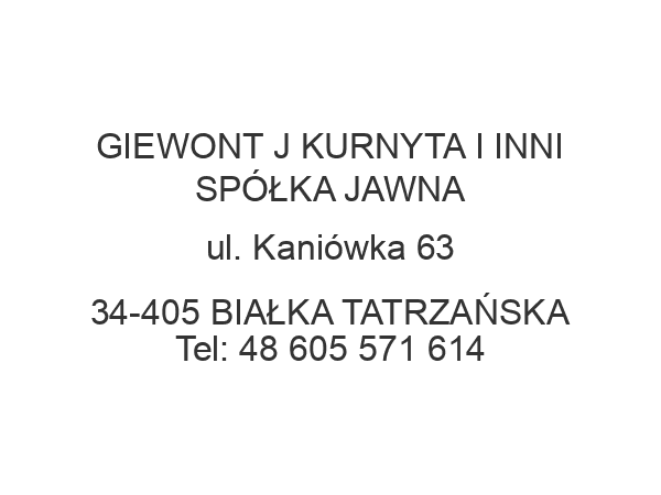 GIEWONT J KURNYTA I INNI SPÓŁKA JAWNA ul. Kaniówka 63 