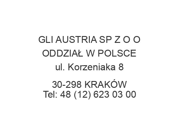 GLI AUSTRIA SP Z O O ODDZIAŁ W POLSCE ul. Korzeniaka 8 