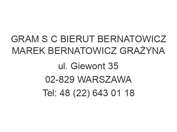 GRAM S C BIERUT BERNATOWICZ MAREK BERNATOWICZ GRAŻYNA ul. Giewont 35 