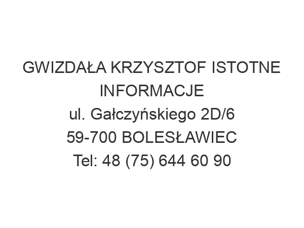 GWIZDAŁA KRZYSZTOF ISTOTNE INFORMACJE ul. Gałczyńskiego 2D/6 