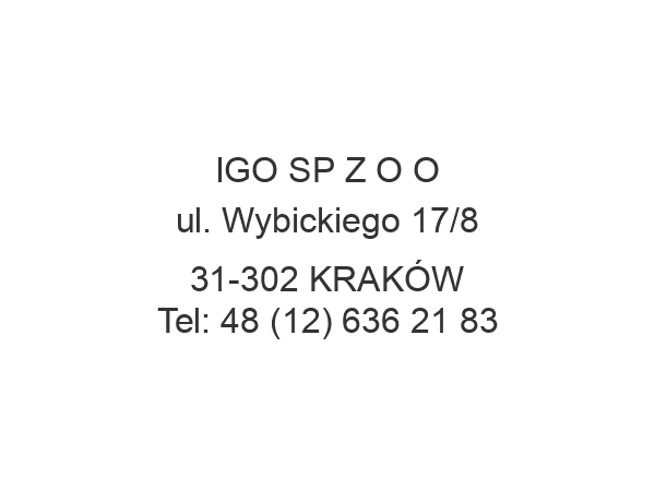 IGO SP Z O O ul. Wybickiego 17/8 