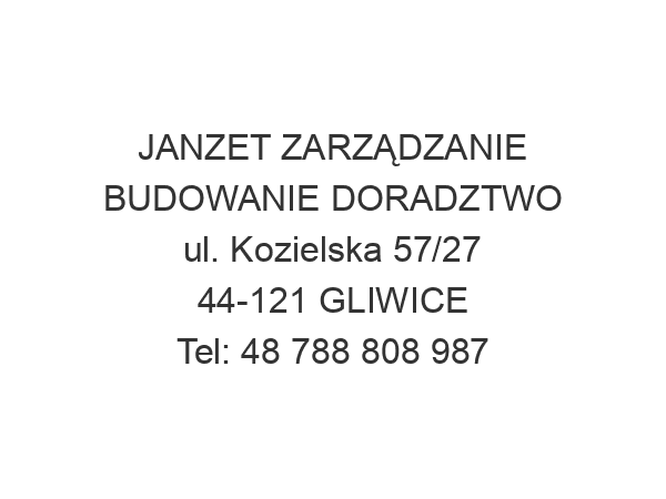 JANZET ZARZĄDZANIE BUDOWANIE DORADZTWO ul. Kozielska 57/27 