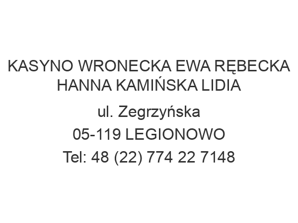 KASYNO WRONECKA EWA RĘBECKA HANNA KAMIŃSKA LIDIA ul. Zegrzyńska 