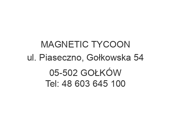 MAGNETIC TYCOON ul. Piaseczno, Gołkowska 54 