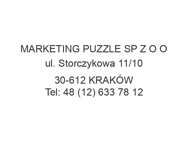 MARKETING PUZZLE SP Z O O ul. Storczykowa 11/10 