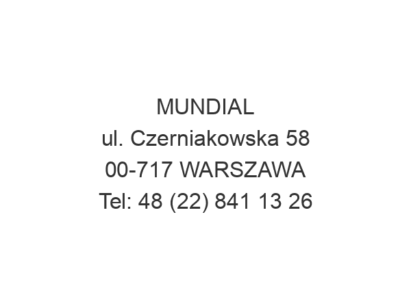 MUNDIAL ul. Czerniakowska 58 