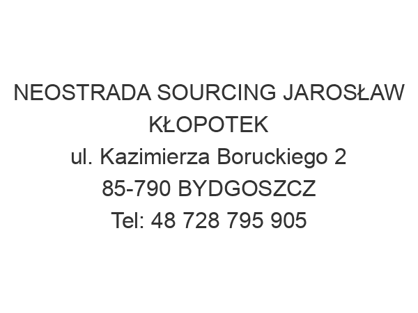 NEOSTRADA SOURCING JAROSŁAW KŁOPOTEK ul. Kazimierza Boruckiego 2 