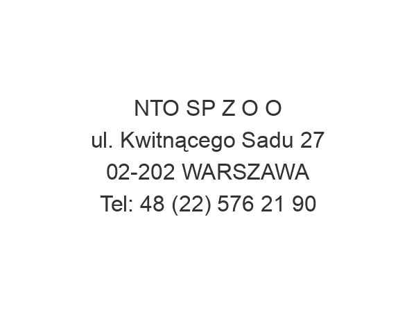 NTO SP Z O O ul. Kwitnącego Sadu 27 