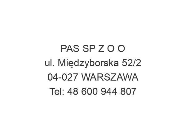 PAS SP Z O O ul. Międzyborska 52/2 