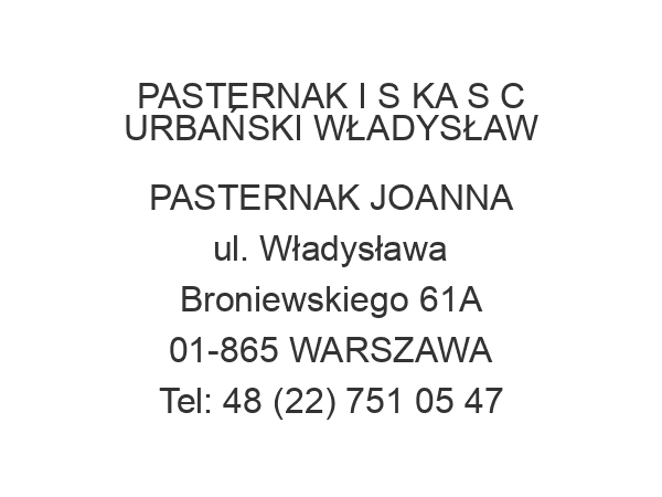 PASTERNAK I S KA S C URBAŃSKI WŁADYSŁAW PASTERNAK JOANNA ul. Władysława Broniewskiego 61A 