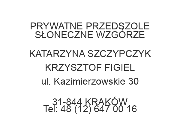 PRYWATNE PRZEDSZOLE SŁONECZNE WZGÓRZE KATARZYNA SZCZYPCZYK KRZYSZTOF FIGIEL ul. Kazimierzowskie 30 