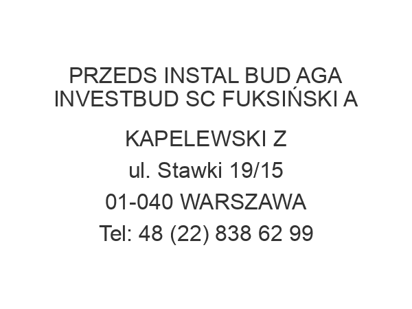 PRZEDS INSTAL BUD AGA INVESTBUD SC FUKSIŃSKI A KAPELEWSKI Z ul. Stawki 19/15 