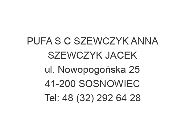 PUFA S C SZEWCZYK ANNA SZEWCZYK JACEK ul. Nowopogońska 25 