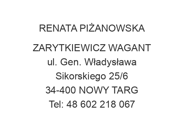 RENATA PIŻANOWSKA ZARYTKIEWICZ WAGANT ul. Gen. Władysława Sikorskiego 25/6 