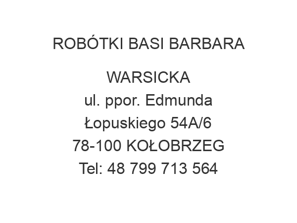 ROBÓTKI BASI BARBARA WARSICKA ul. ppor. Edmunda Łopuskiego 54A/6 