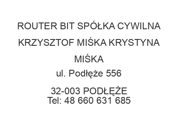 ROUTER BIT SPÓŁKA CYWILNA KRZYSZTOF MIŚKA KRYSTYNA MIŚKA ul. Podłęże 556 