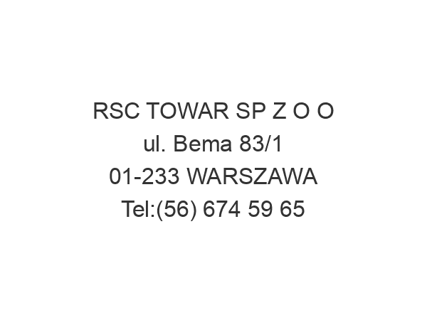 RSC TOWAR SP Z O O ul. Bema 83/1 