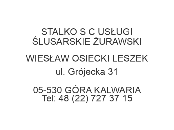 STALKO S C USŁUGI ŚLUSARSKIE ŻURAWSKI WIESŁAW OSIECKI LESZEK ul. Grójecka 31 