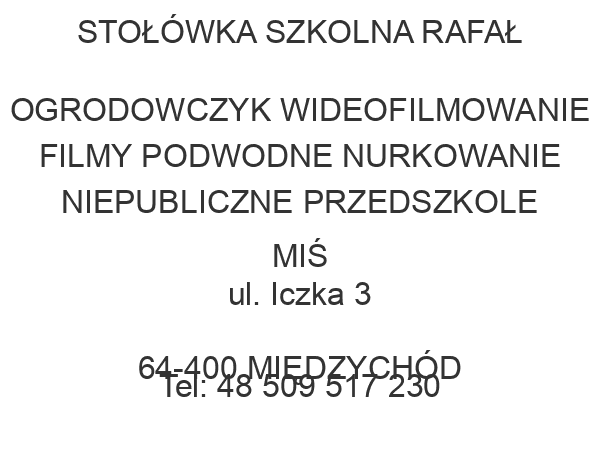 STOŁÓWKA SZKOLNA RAFAŁ OGRODOWCZYK WIDEOFILMOWANIE FILMY PODWODNE NURKOWANIE NIEPUBLICZNE PRZEDSZKOLE MIŚ ul. Iczka 3 