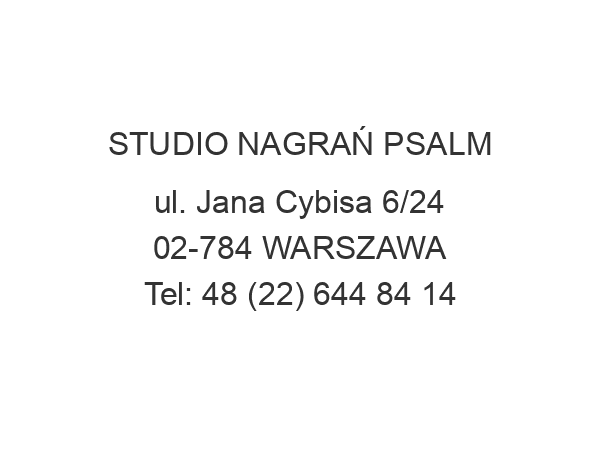 STUDIO NAGRAŃ PSALM ul. Jana Cybisa 6/24 