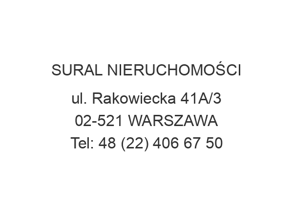 SURAL NIERUCHOMOŚCI ul. Rakowiecka 41A/3 