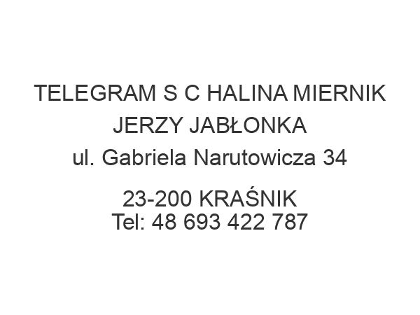 TELEGRAM S C HALINA MIERNIK JERZY JABŁONKA ul. Gabriela Narutowicza 34 