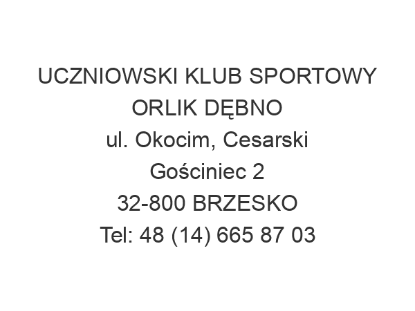 UCZNIOWSKI KLUB SPORTOWY ORLIK DĘBNO ul. Okocim, Cesarski Gościniec 2 