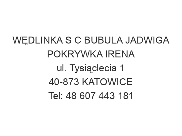 WĘDLINKA S C BUBULA JADWIGA POKRYWKA IRENA ul. Tysiąclecia 1 