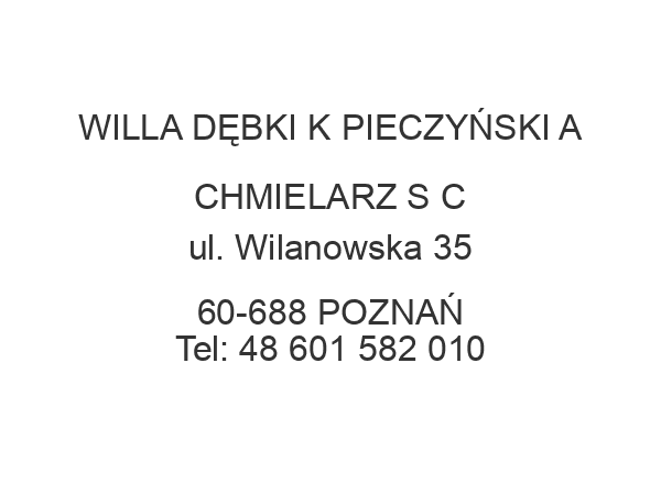 WILLA DĘBKI K PIECZYŃSKI A CHMIELARZ S C ul. Wilanowska 35 