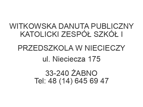 WITKOWSKA DANUTA PUBLICZNY KATOLICKI ZESPÓŁ SZKÓŁ I PRZEDSZKOLA W NIECIECZY ul. Nieciecza 175 