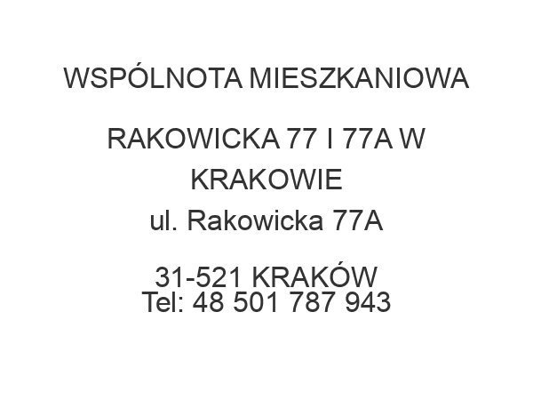 WSPÓLNOTA MIESZKANIOWA RAKOWICKA 77 I 77A W KRAKOWIE ul. Rakowicka 77A 